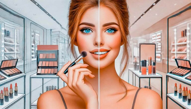 Antes y Despues Mujer hermosa Maquillandose