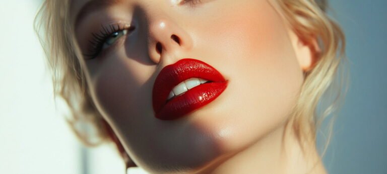 Rubia con labios rojos