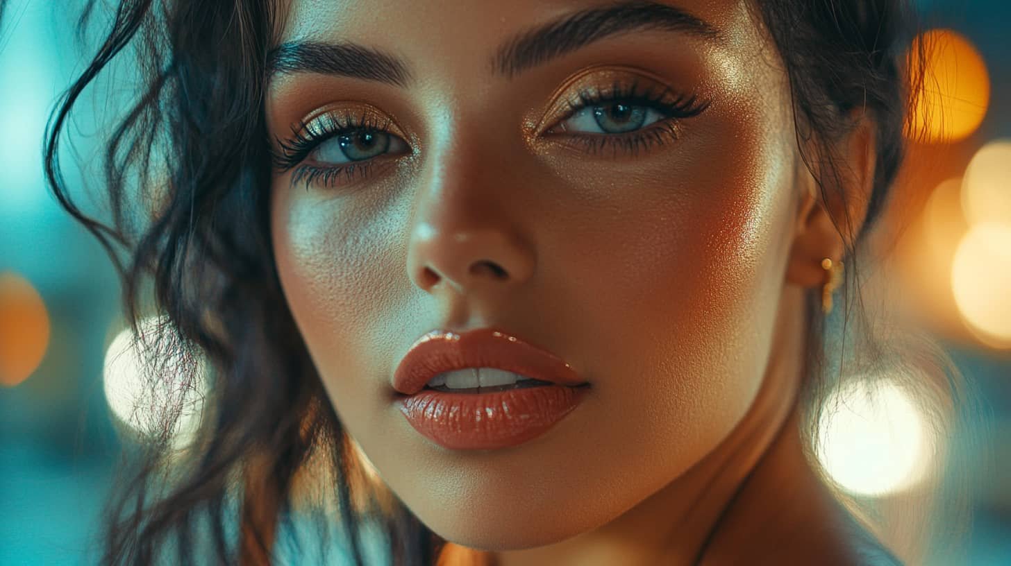 Modelo con Labios Brillantes