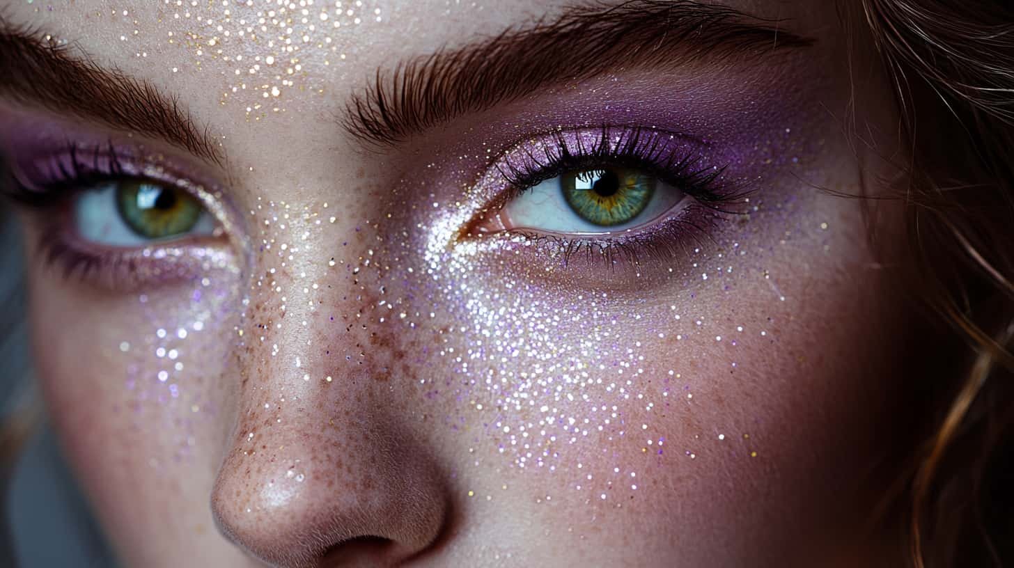 Ojos verdes con maquillaje purpura
